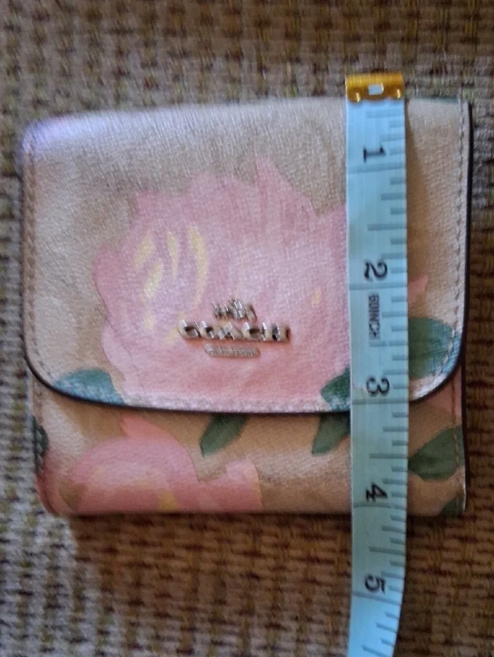 Coach Floral Compact Fold Wallet - Pink & Green